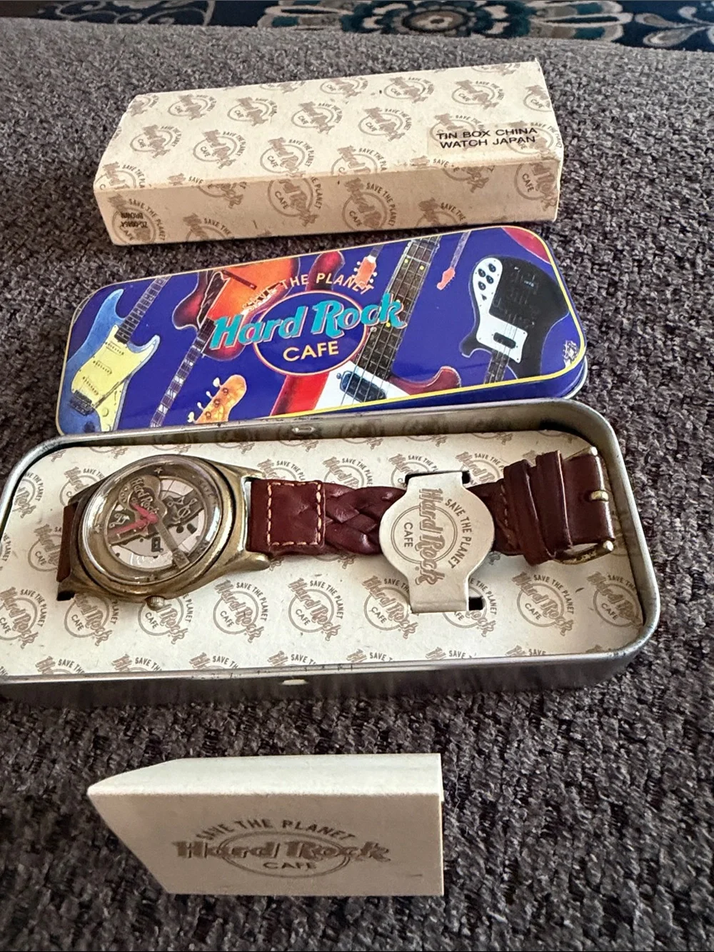 Hard Rock Cafe Brown Braided Leather Men's Watch with Brass-Tone Case